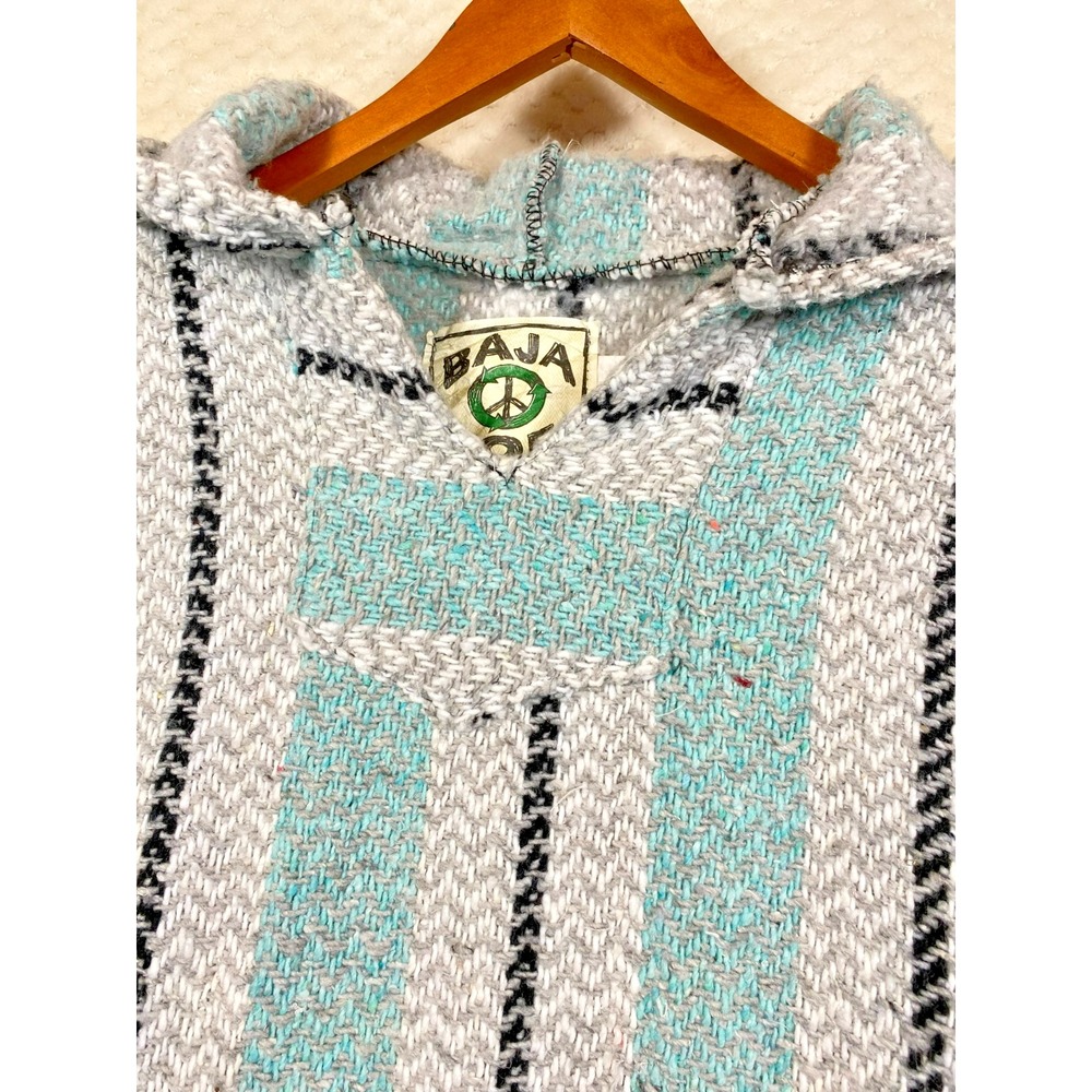 Baja Joe Hoodie Rasta Striped Pullover Mexican Poncho Mens Small Multicolor